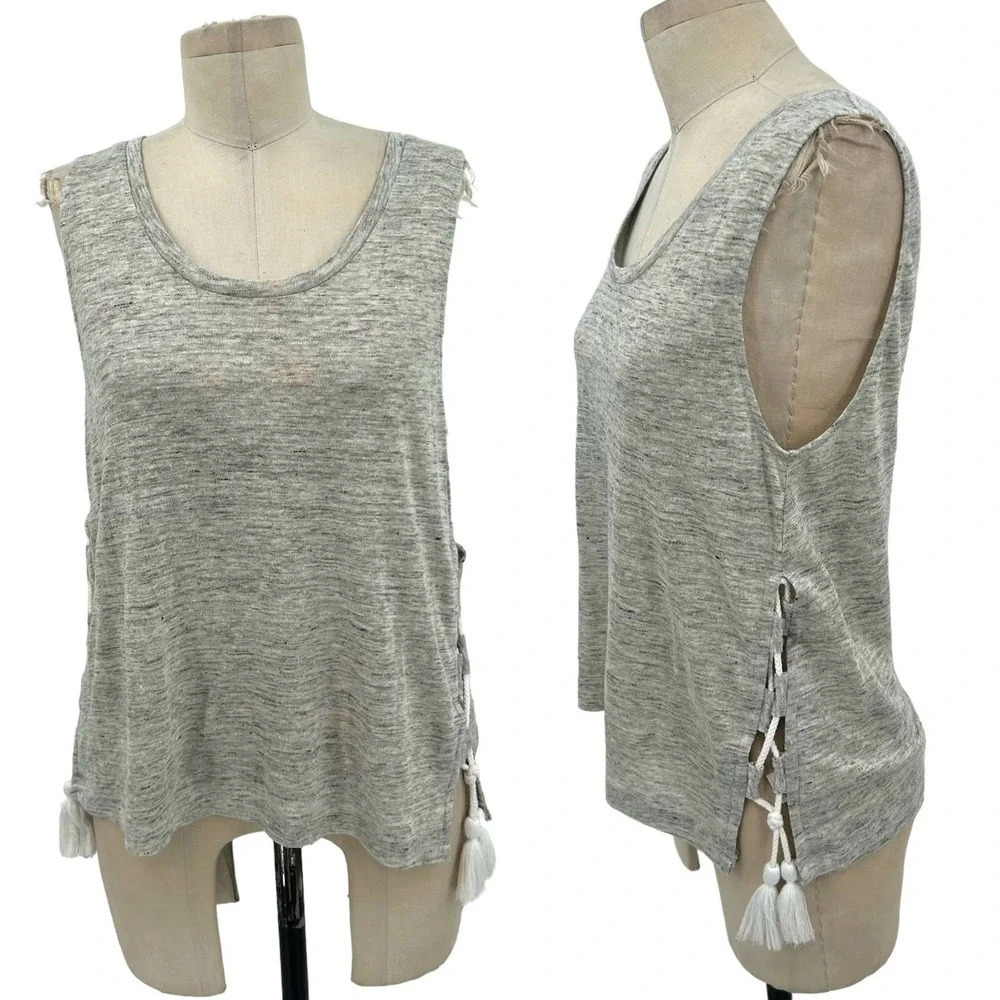 Generation Love Gray Linen‎ Side Lace-up Tassel Tank Top Size Small